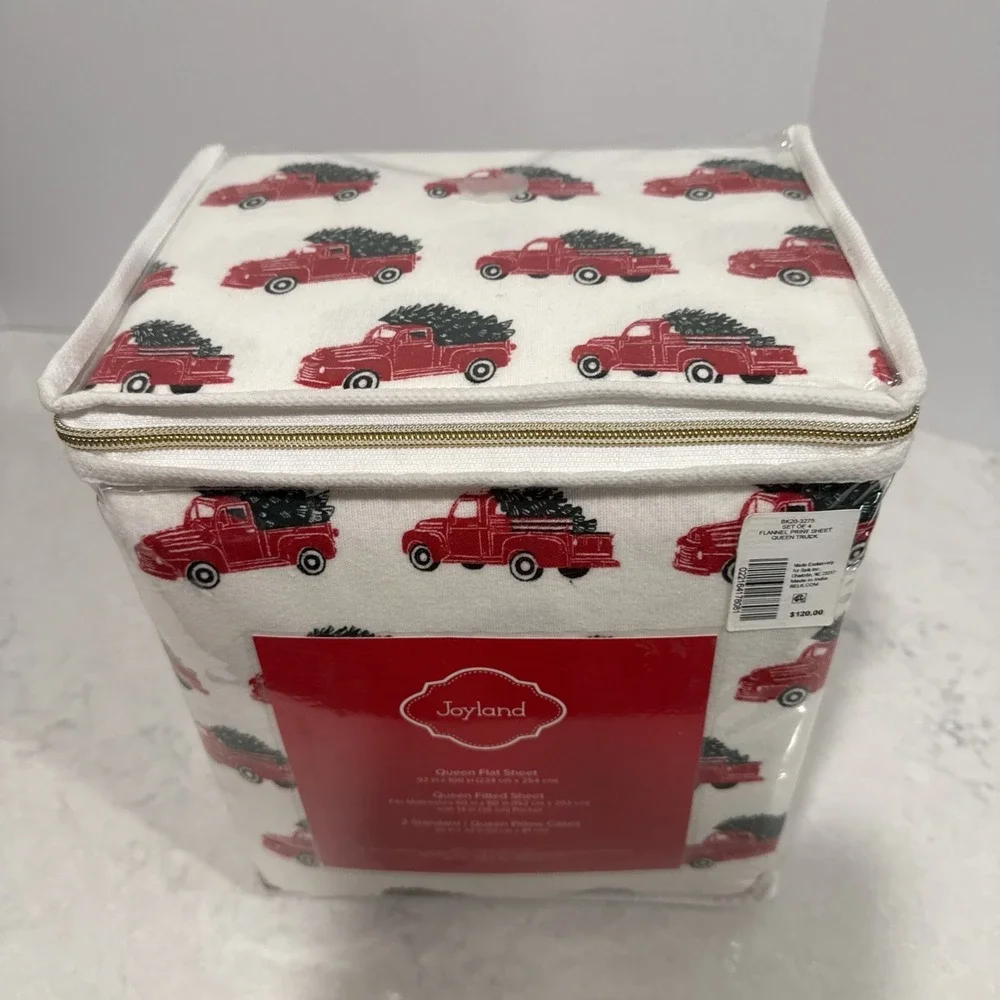 Joyland Flannel Twin/Twin XL Sheet Set Red Truck W/Christmas Tree New